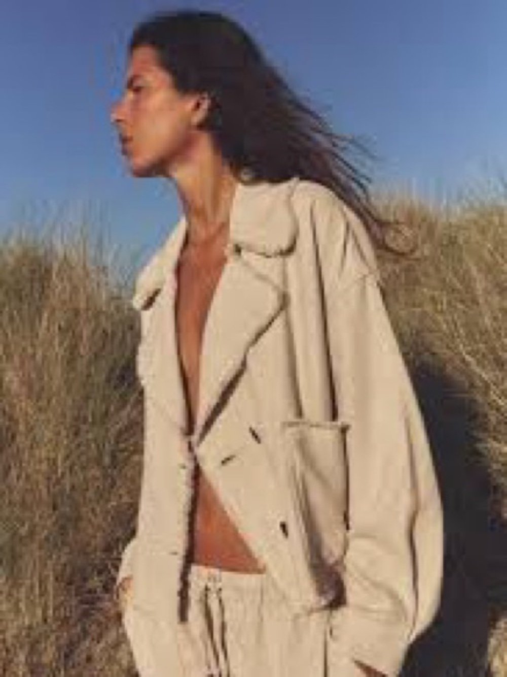 ZARA Beige Frayed-Trim Cropped Jacket